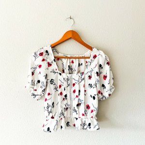 Tilly’s Sienna Sky White Peplum Floral Blouse XS